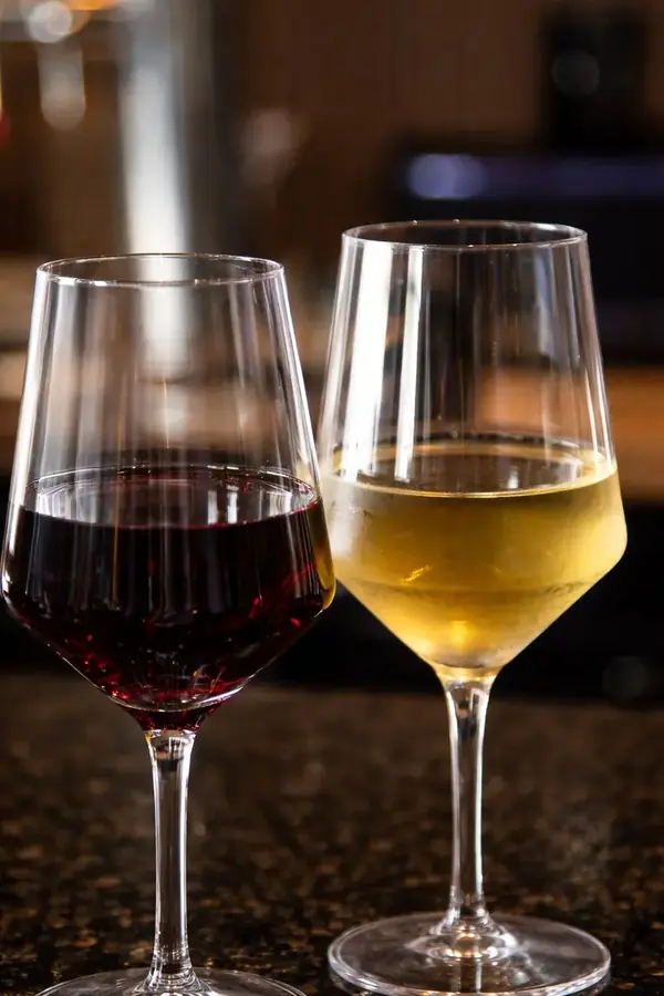 Red and white wine glasses at 20Twenty